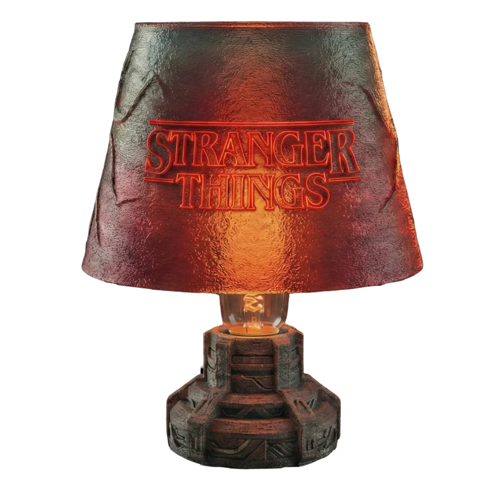 Lamp with 'Stranger Things' branding on a transparent background