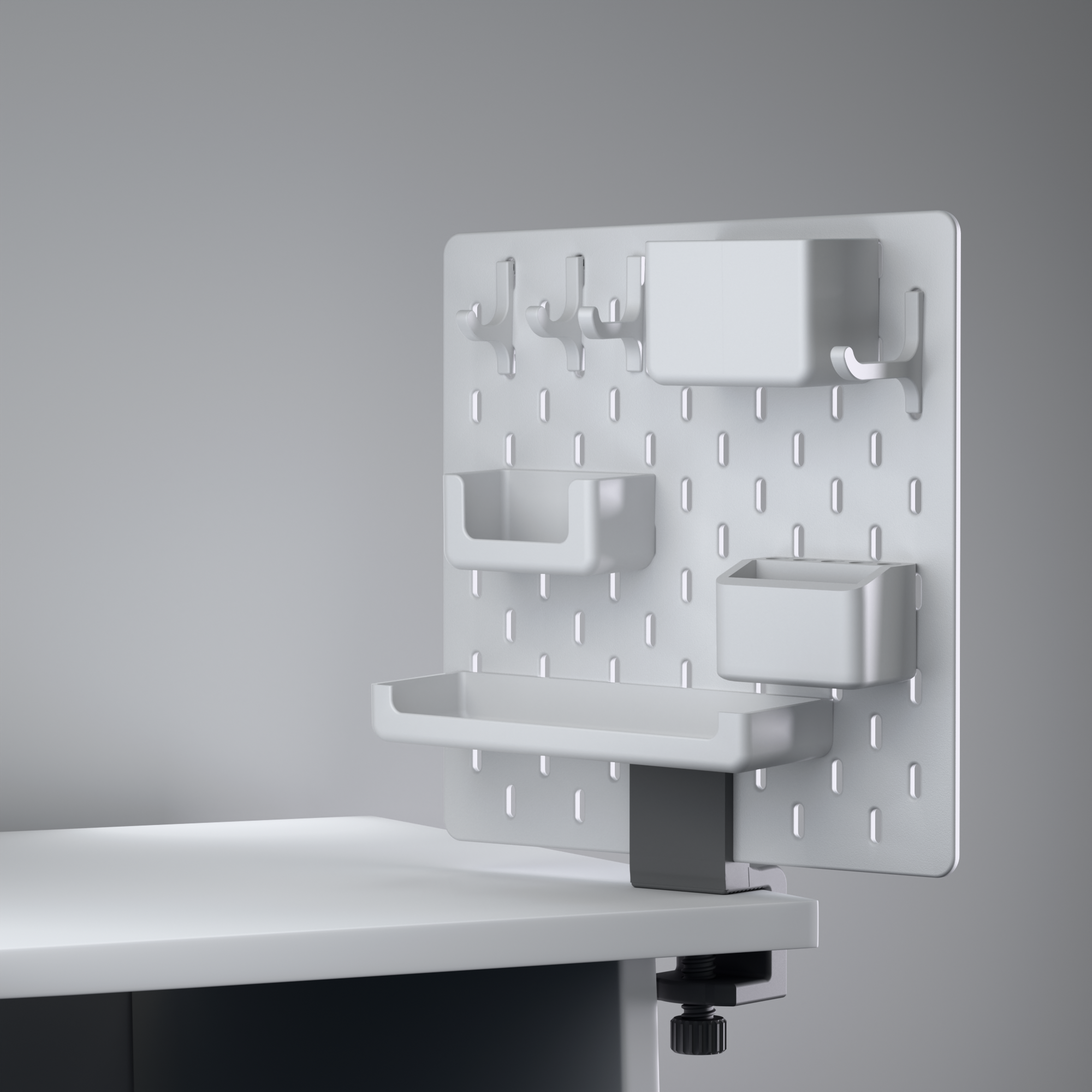 Skadis Pegboard Desk Mount Workspace Organizer, 3D printed premium Pegboard Panel with Adjustable Clamp Decstuff