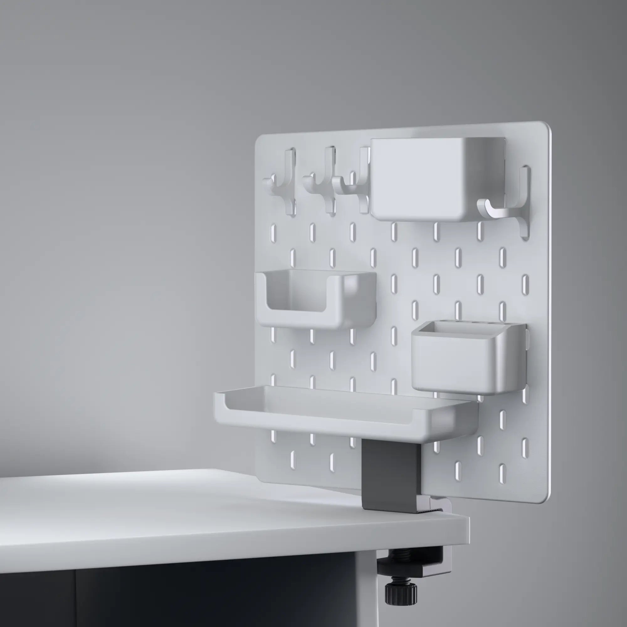 Skadis Pegboard Desk Mount Workspace Organizer, 3D printed premium Pegboard Panel with Adjustable Clamp Decstuff