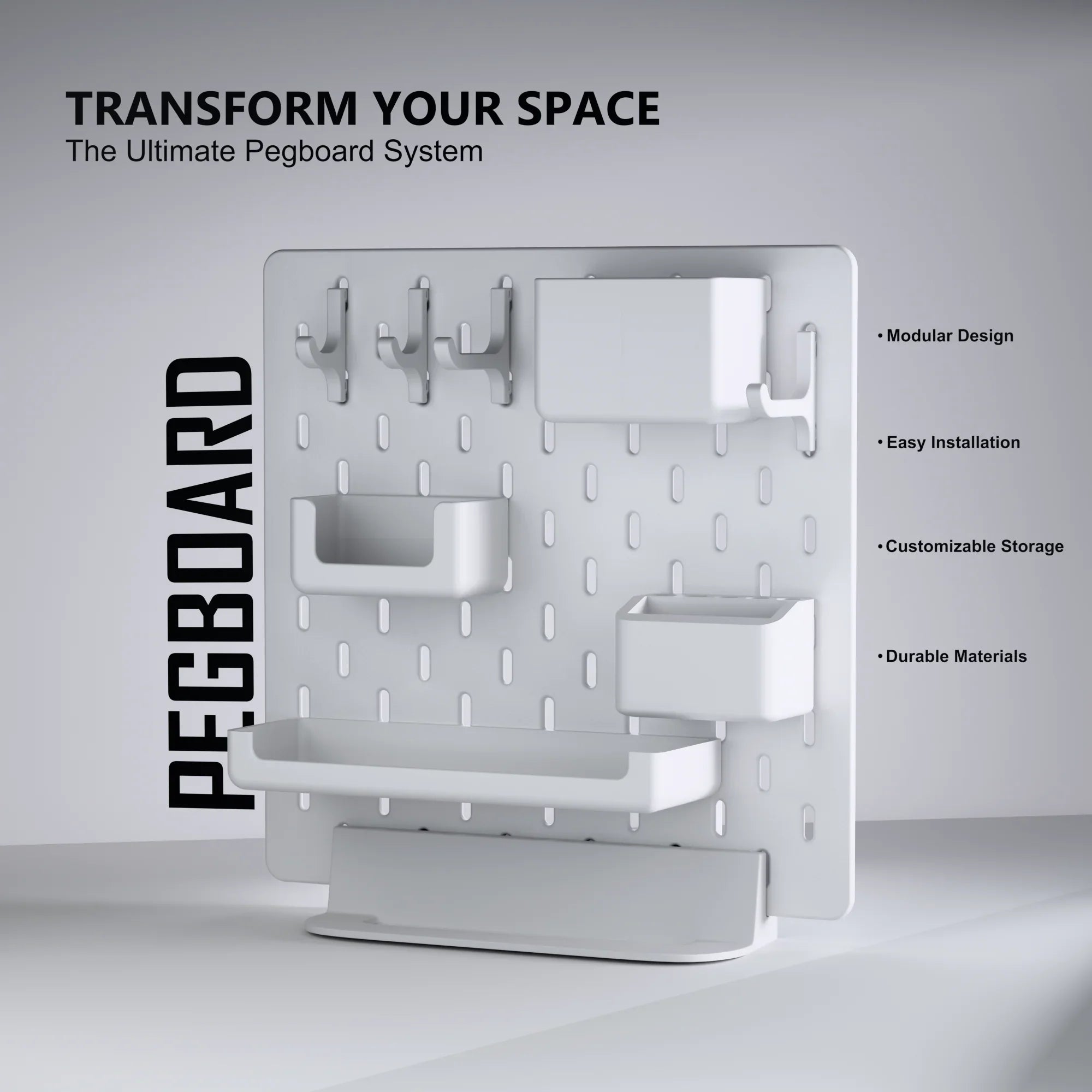 Modular 3D Printed Desk Pegboard Organizer with Stand – Premium Skedis System for Workspace Setup